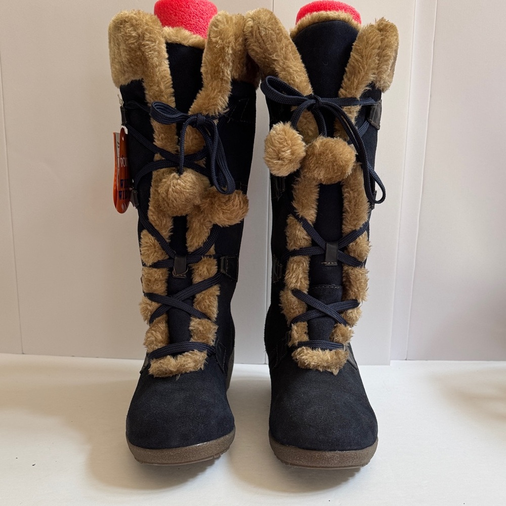 Faux Fur Lined Dark Blue Winter Boots